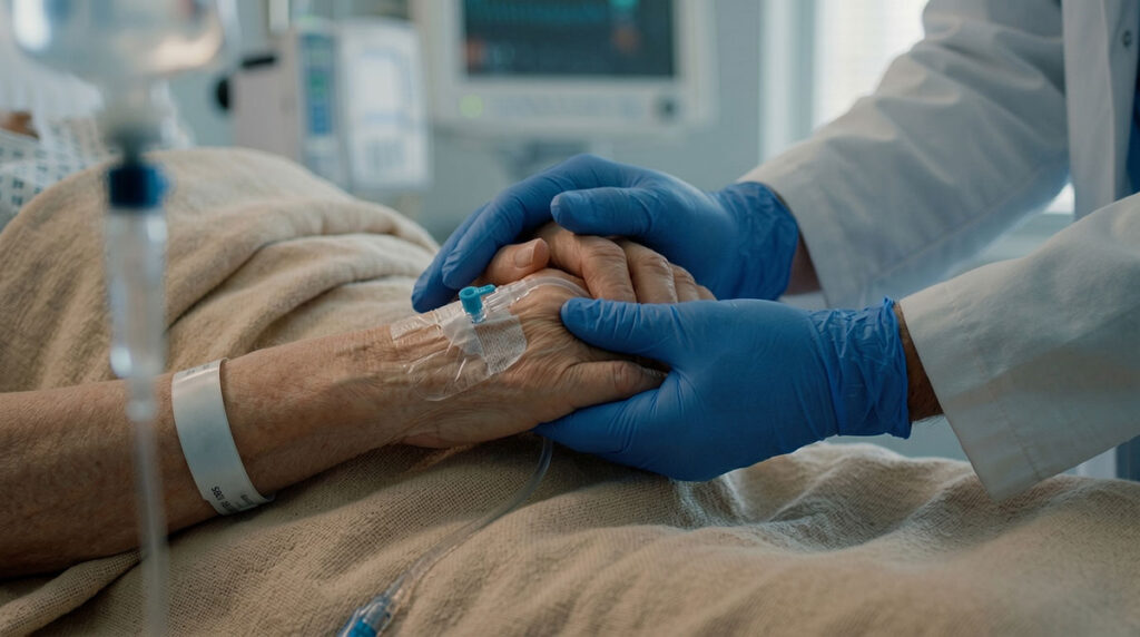 doctor holding treated patient's hand