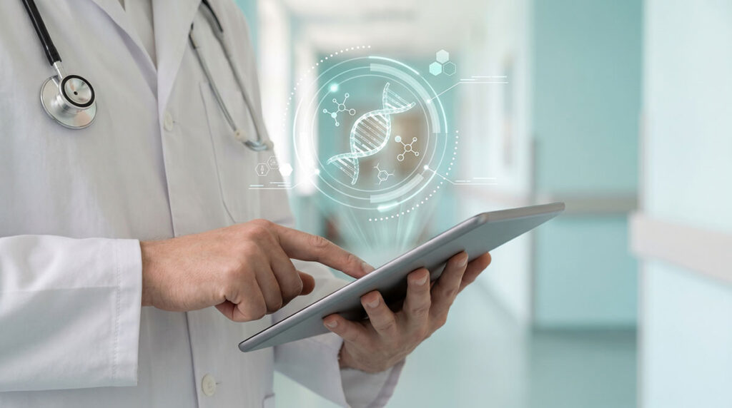 doctor checking health analysis on tablet